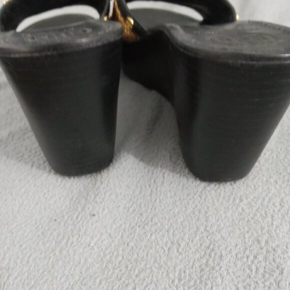 TORY BURCH Straw/Leather JOANIE Studded PLATFORM WEDGE SANDALS US 8.5 Logo s7155 - Picture 16 of 16